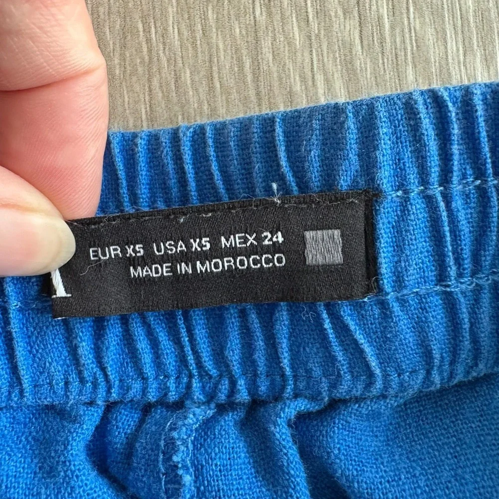 Zara Womens Royal Blue Comfort Elastic Waist Linen Blend Wide Leg Pants Size XS